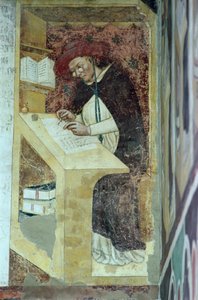 Hugues de Provence aan zijn bureau, uit de cyclus van "Veertig illustere leden van de Dominicaanse Orde" in de kapittelzaal 1342 door Tommaso da Modena