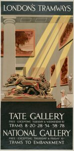 Tate Gallery, National Gallery, London County Council LCC Tramways poster