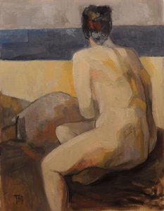 Contemplatief naakt aan zee
