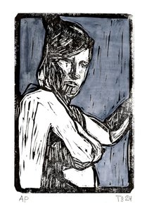Portret van een peinzende vrouw door Tore Bahnson
