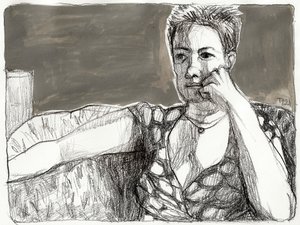 Portret van een peinzende vrouw door Tore Bahnson