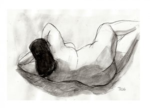 Tekening van een liggend naakt
