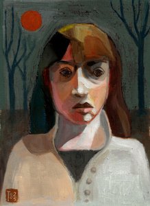 Vrouw onder de rode zon