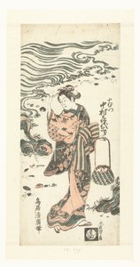 Schelpen zoekende vrouw op strand door Torii Kiyohiro