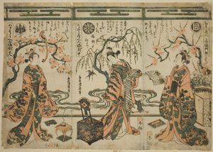 De Acteurs Sanogawa Ichimatsu (rechts), Nakamura Tomijuro (midden), en Nakamura Kumetaro (links), uit Een Vergelijking - Set van Drie door Torii Kiyohiro