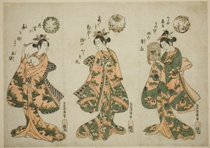 Drie Jonge Vrouwen met Huisdieren door Torii Kiyohiro