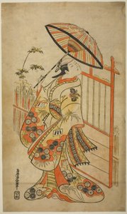 De Acteur Sanogawa Mangiku I als Sanada, de dochter van de spinner Itoya, in het stuk "Hiragana Yomeiri Izu Nikki," uitgevoerd in het Nakamura Theater in de elfde maand, 1718 door Torii Kiyomasu II