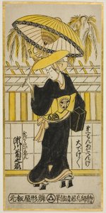 De Acteur Segawa Kikunojo I als Utabikuni in het stuk "Fuji Miru Sato Sakae Soga" (?), uitgevoerd in het Ichimura Theater in de eerste maand, 1742 door Torii Kiyomasu II