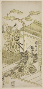 De acteurs Ichimura Kamezo I als Yosaku en Arashi Tominosuke I als Koman
