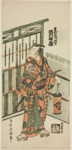 De acteur Ichikawa Masuzo I als Soga no Goro in het toneelstuk "Tokitsukaze Irifune Soga," opgevoerd in het Nakamura Theater in de eerste maand, 1758 door Torii Kiyomitsu I