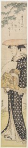 (Een vrouw met een hoed die onder een boom loopt), 1782 door Torii Kiyonaga