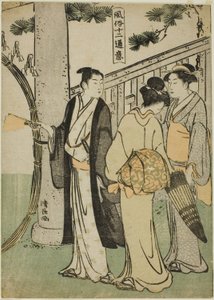 Bezoek aan een heiligdom, uit de serie "Twaalf scènes van populaire gebruiken (Fuzoku juni tsui)" door Torii Kiyonaga