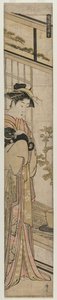 Courtisane met een hond uit de serie Populaire Presentaties door Torii Kiyonaga