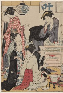 Vermaak op een Balkon bij het Water in Nakasu, uit de serie, Een Verzameling van Mooie Moderne Vrouwen uit de Plezierwijken door Torii Kiyonaga