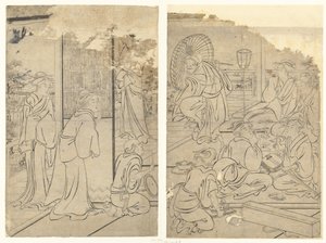 Feest in het Komeikan-theehuis door Torii Kiyonaga