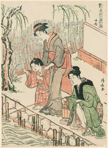 Vissen, uit de serie "Een set van tien schoonheden in bloemachtige stijlen (Enshoku hana fuzoku ju awase)" door Torii Kiyonaga