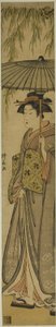 Geisha met parasol onder een wilg door Torii Kiyonaga