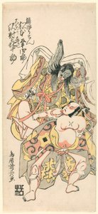Matsumoto Koshiro III als Kusunoki Bokon en Sawamura Kijuro als Omori Hikoshichi in de Scène uit een Drama (Sandaime Matsumoto Koshiro no Kusunoki Bokon to Sawamura Kijuro no Omori Hikoshichi) door Torii Kiyonaga