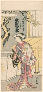 Nakamura Tomijuro I als een vrouwelijke vos in de scène uit het stuk, Chigo Torii Tobiiri Gitsune door Torii Kiyonaga