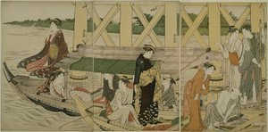 Pleziervaartuigen onder de Azuma-brug door Torii Kiyonaga