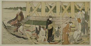Pleziervaartuigen onder de Azuma-brug, c.1784 door Torii Kiyonaga