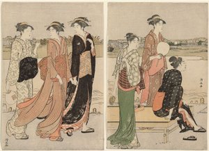 Zomerschaduw aan de oevers van de Sumida-rivier door Torii Kiyonaga