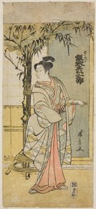 De acteur Bando Hikosaburo III als Kichisaburo in het stuk "Junshoku Edo Murasaki," uitgevoerd in het Ichimura Theater in de eerste maand, 1779