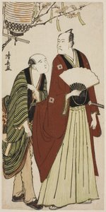 De acteur Ichikawa Danjuro V en zijn bediende, uit een ongetitelde serie prenten die acteurs in hun privéleven tonen
