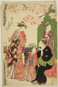 De Courtisanes Nioteru, Namiji, en Omi van de Ogiya door Torii Kiyonaga