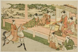 De Eerste Paardrijtocht van het Nieuwe Jaar (Uma norizome), uit het geïllustreerde boek "Kleuren van de Drievoudige Dageraad (Saishiki mitsu no asa)"