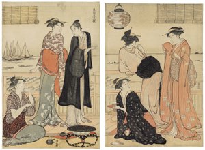 De zesde maand, genieten van de avondkoelte in een theehuis, uit de serie De twaalf maanden in het zuidelijke kwartier door Torii Kiyonaga