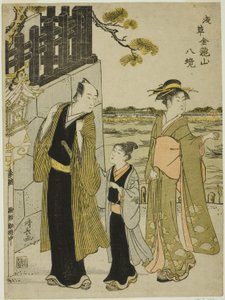 Het uitzicht vanaf Komagata Hall, uit de serie "Acht wijken van de Kinryuzan-tempel in Asakusa (Asakusa Kinruzan hakkei)" door Torii Kiyonaga
