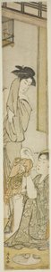 Twee vrouwen en een kind na een bad door Torii Kiyonaga