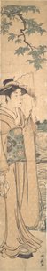 Vrouw met Waaier aan de Oever van de Sumida-rivier door Torii Kiyonaga