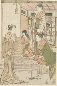 Yoshitsune brengt een serenade aan Joruri hime door Torii Kiyonaga