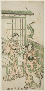 De acteurs Sanogawa Ichimatsu I als Minamoto no Yorimasa en Segawa Kikujiro I als Nobutsura