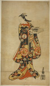De acteur Sanjo Kantaro II als Oshichi in het stuk "Nanakusa Fukki Soga," opgevoerd in het Ichimura Theater in de eerste maand, 1718 door Torii Kiyonobu I