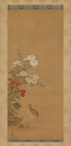 Kwartel en Herfstbloemen, eind 17e eeuw door Tosa Mitsuoki