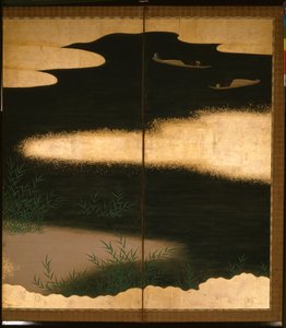 Zesdelig scherm met verhalen van Ise door Tosa Mitsuoki