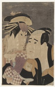 Busteportret van Sanogawa Ichimatsu III en Ichikawa Tomiemon door Toshusai Sharaku