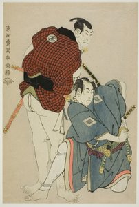 De acteurs Ichikawa Omezo I (R) als Tomita Hyotaro en Otani Oniji III (L) als Kawashima Jibugoro