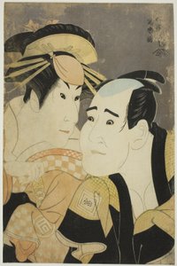 De acteurs Ichikawa Tomiemon (R) als Kanisaka Toma en Sanogawa Ichimatsu III (L) als de Gion-prostituee Onayo door Toshusai Sharaku