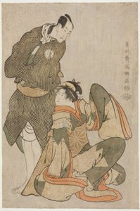 De acteurs Iwai Hanshiro IV (R) als Ohan van de Shinanoya en Bando Hikosaburo III (L) als Obiya Choemon