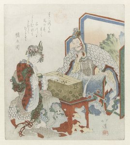 Een man speelt backgammon met een dame door Totoya Hokkei