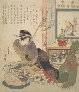 Bijin Urashima en de zeven gelukswezens Shichi-fuku-jin door Totoya Hokkei