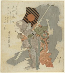 Getrainde aap die optreedt met bel en Gohei door Totoya Hokkei