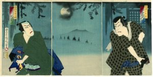 Onoe Kikugorō V als Daiba no Jinzō en Ichikawa Sadanji I als Itamiya Jubei