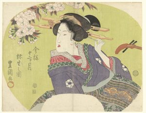 Courtisane en shamisen (De moderne twaalf maanden) door Toyokuni (II) , Utagawa