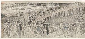 Genieten van de avondbries bij de Ryogoku-brug door Toyokuni (II) , Utagawa