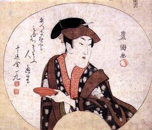 De acteur Segawa Kikunojo III; de acteur wordt off-stage getoond en wordt vergezeld door een gedicht van Jippensha Ikku, gepubliceerd 1808